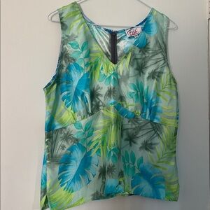 Eris Apparel Size 12, tropical Sleeveless Top - Blue and Green